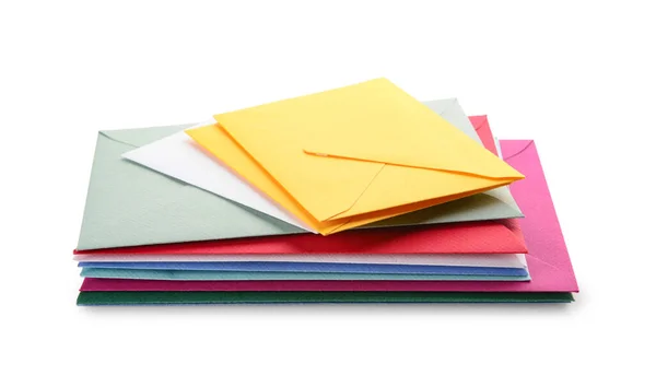 Empilement Différentes Enveloppes Sur Fond Blanc — Photo
