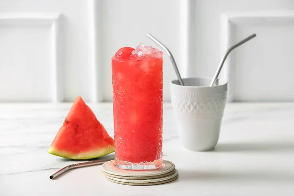 Glas Lekkere Watermeloen Vers Tafel — Stockfoto