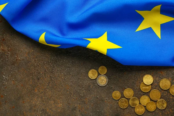 Coins European Union Flag Brown Background — Stock Photo, Image