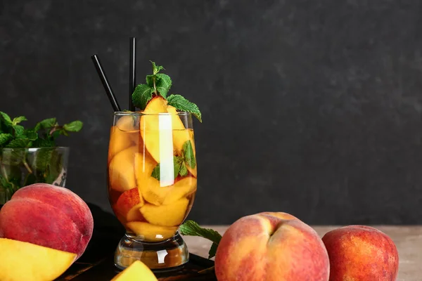 Glass Fresh Peach Lemonade Mint Table — Stock Photo, Image