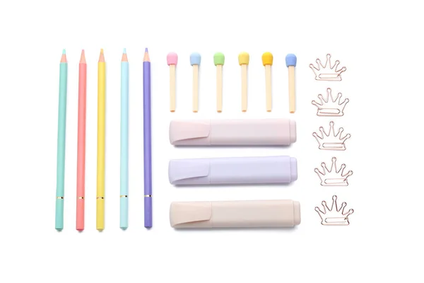 Different School Stationery White Background — Stock Photo, Image