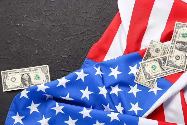 Flag Usa Dollar Banknotes Black Background — Stock Photo, Image