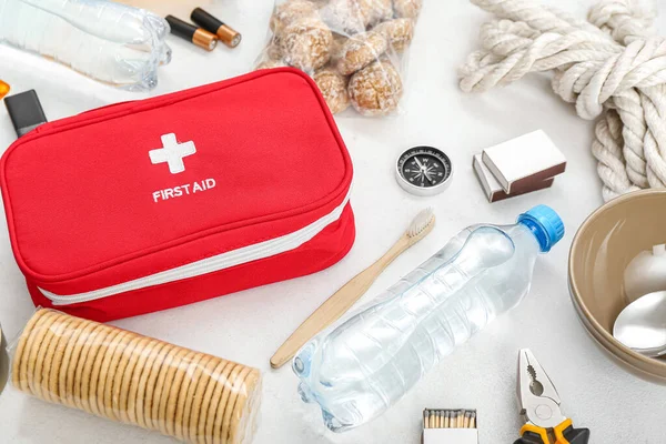 Necessities Emergency Bag White Background Closeup — Stock Photo, Image