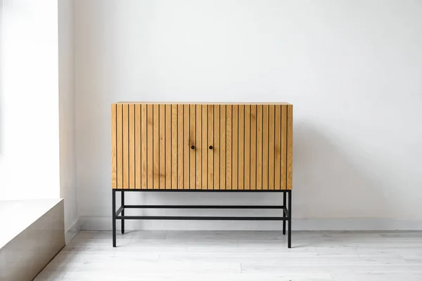 Stylish Wooden Cabinet White Wall — Stock Photo, Image