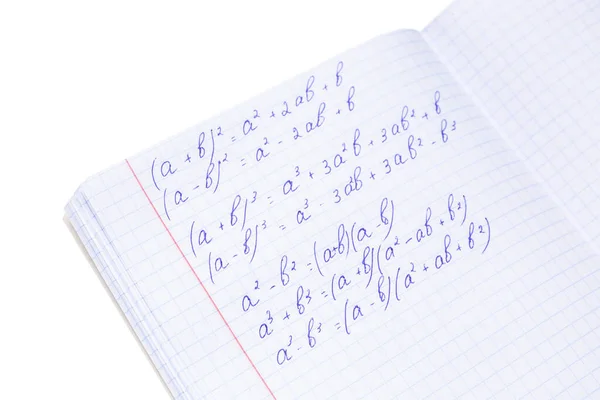 Copybook Con Formule Matematiche Isolate Sfondo Bianco — Foto Stock