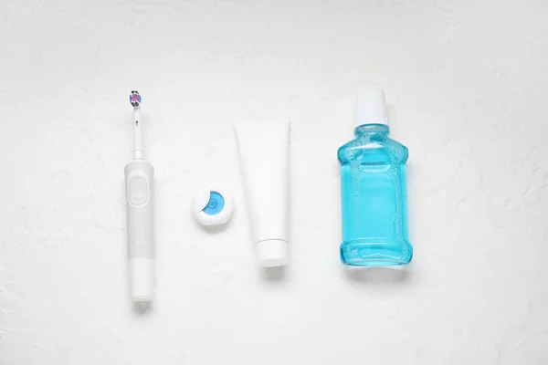 Set Oral Hygiene Textured White Background — Stock Photo, Image