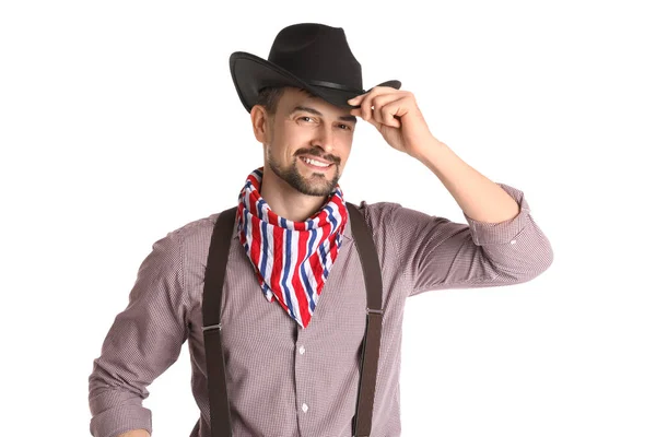 Handsome Cowboy White Background — Stock Photo, Image