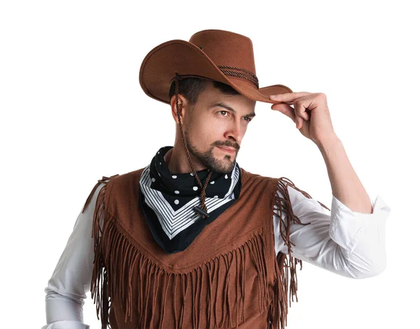 Schöner Cowboy Auf Weißem Hintergrund — Stockfoto