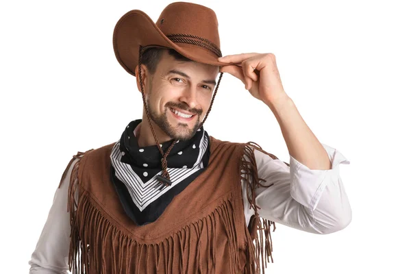 Schöner Cowboy Auf Weißem Hintergrund — Stockfoto