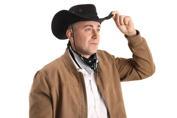 Érett Cowboy Fehér Háttér — Stock Fotó