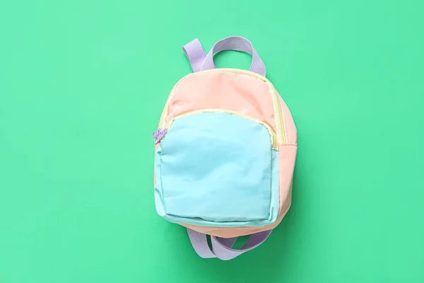 Color School Backpack Green Background — Stock Photo, Image