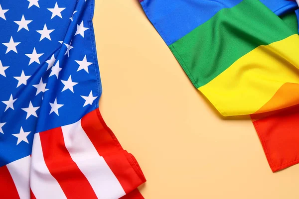 stock image Flags of USA and LGBT on yellow background