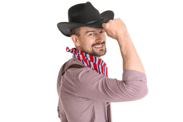 Schöner Cowboy Auf Weißem Hintergrund — Stockfoto