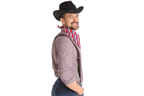 Knappe Cowboy Witte Achtergrond — Stockfoto