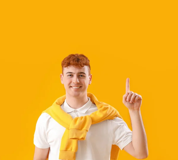 Young Redhead Man Yellow Background — Stock Photo, Image