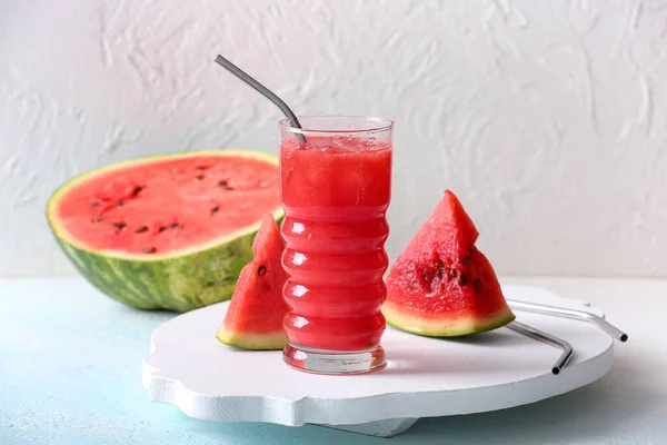 Glass Tasty Watermelon Fresh Light Background — Stock Photo, Image