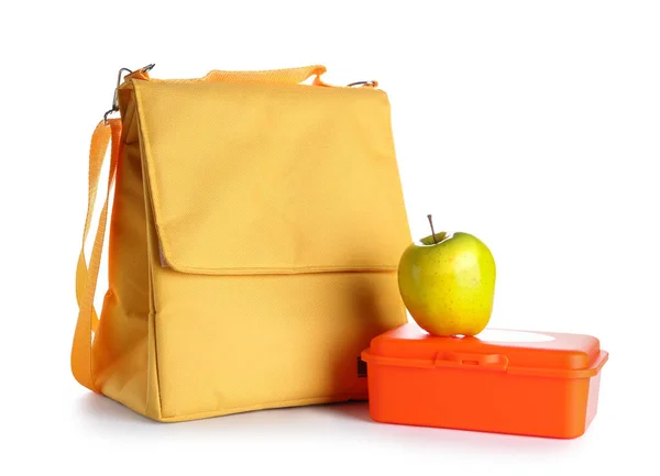 Beslenme Çantalı Çanta Beyaz Arka Planda Taze Elma — Stok fotoğraf