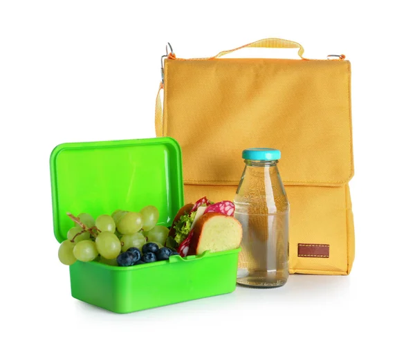 Bag Lunchbox Bottle Water Isolated White Background — Stock Photo, Image