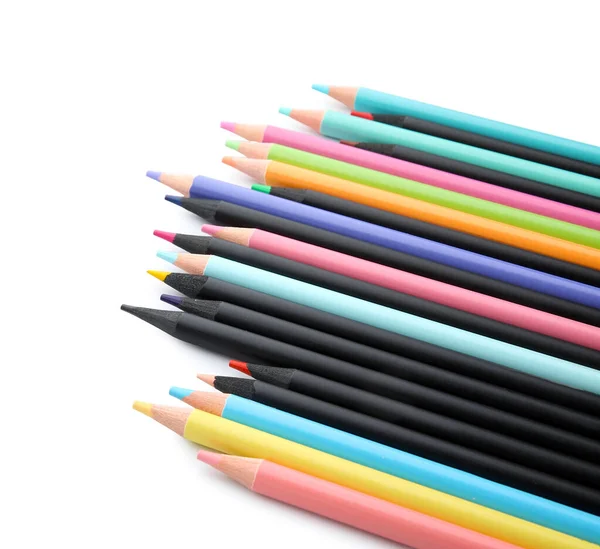 Ensemble Crayons Colorés Sur Fond Blanc — Photo