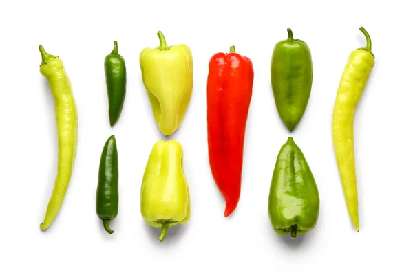 Different Fresh Peppers White Background — Stock Photo, Image