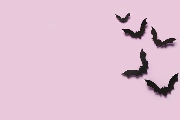 Paper Bats Halloween Party Lilac Background — Stock Photo, Image