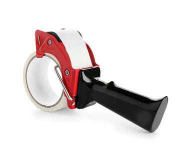 Beyaz arkaplanda izole edilmiş bant dağıtıcısı paketleniyor