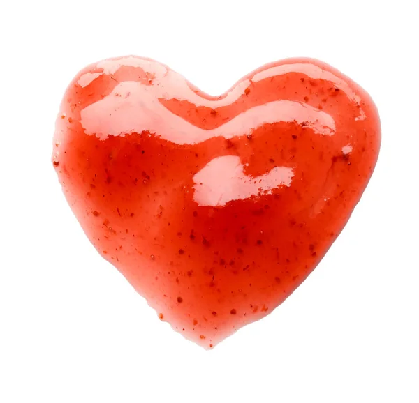 Καρδιά Από Γλυκιά Μαρμελάδα Φράουλα Λευκό Φόντο — Φωτογραφία Αρχείου