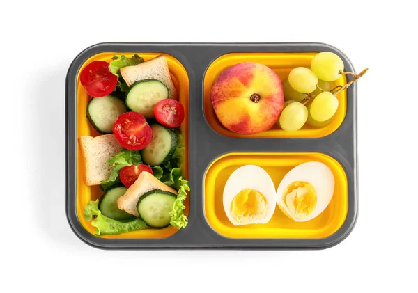 Lunchbox Pysznym Jedzeniem Izolowane Białym Tle — Zdjęcie stockowe