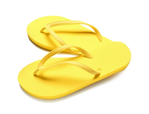 Paar Gelbe Flip Flops Auf Weißem Hintergrund — Stockfoto