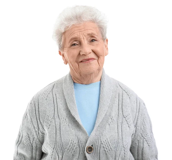 Старшая Женщина Белом Фоне — стоковое фото