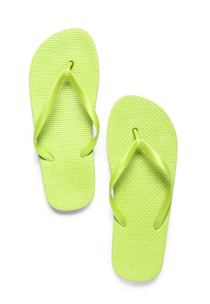 Pair Green Flip Flops White Background — Stock Photo, Image