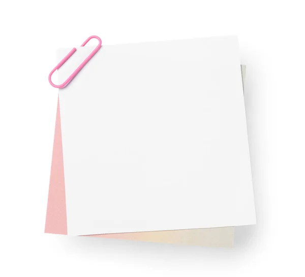 白い背景に紙クリップ付きスティッキーノート — ストック写真