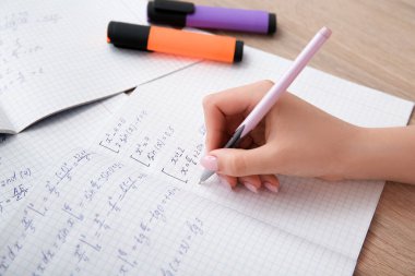 Tahta masaya matematik formülleri yazan bir kadın.