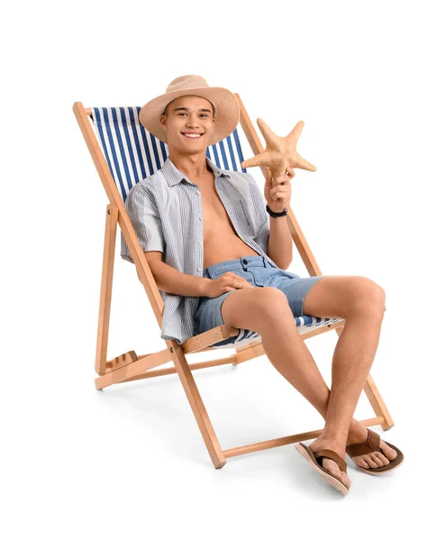 Teenage Boy Starfish Deck Chair White Background — Stock Photo, Image