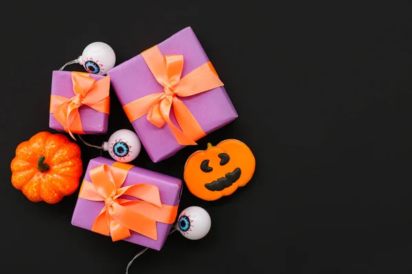 Composition Avec Des Boîtes Cadeaux Des Bonbons Savoureux Pour Halloween — Photo