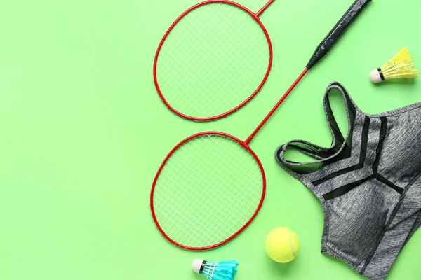 Set Sports Equipment Clothes Color Background — Stock Photo, Image