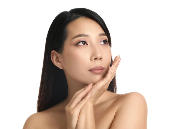 Beautiful Young Asian Woman Healthy Skin White Background — ストック写真