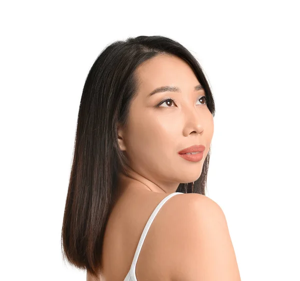 Schöne Junge Asiatische Frau Mit Gesunder Haut Auf Weißem Hintergrund — Stockfoto