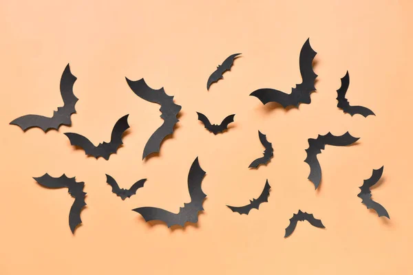 Pipistrelli Carta Festa Halloween Sfondo Arancione — Foto Stock