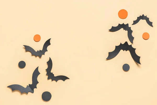 Papierowe Nietoperze Imprezę Halloween Żółtym Tle — Zdjęcie stockowe
