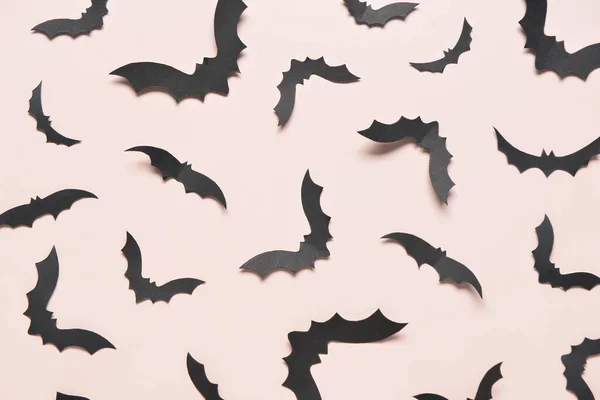Бумажные Летучие Мыши Хэллоуина Партии Розовом Фоне — стоковое фото