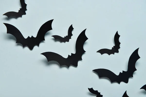 Papierowe Nietoperze Imprezę Halloween Niebieskim Tle — Zdjęcie stockowe