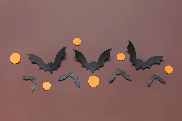 Pipistrelli Carta Festa Halloween Sfondo Marrone — Foto Stock