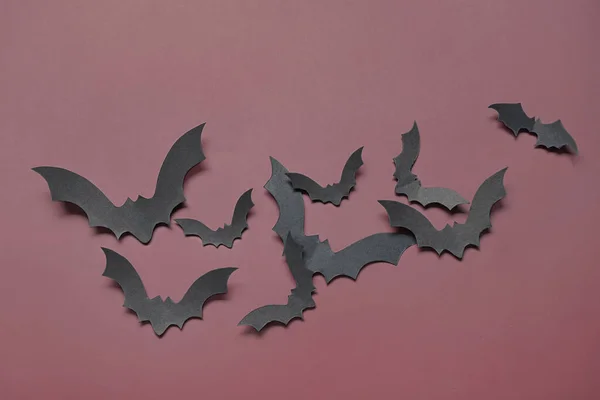 Papieren Vleermuizen Voor Halloween Feest Bruine Achtergrond — Stockfoto