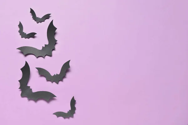 Morcegos Papel Para Festa Halloween Fundo Lilás — Fotografia de Stock