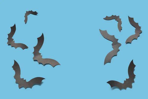 Morcegos Papel Para Festa Halloween Fundo Azul — Fotografia de Stock