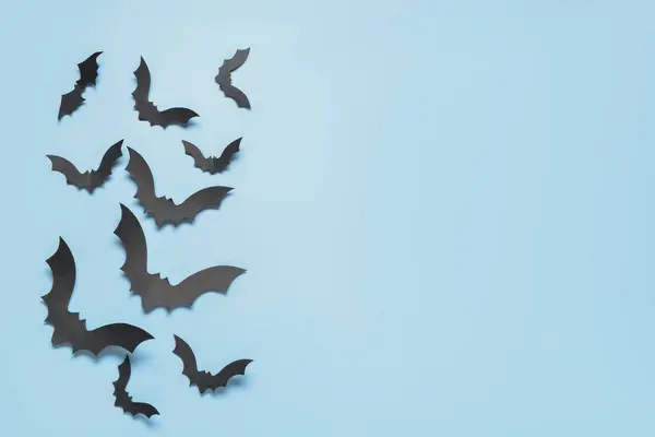 Morcegos Papel Para Festa Halloween Fundo Azul — Fotografia de Stock