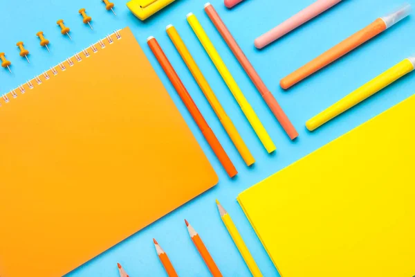 Composition Different Colorful Stationery Color Background Closeup — Stock Photo, Image