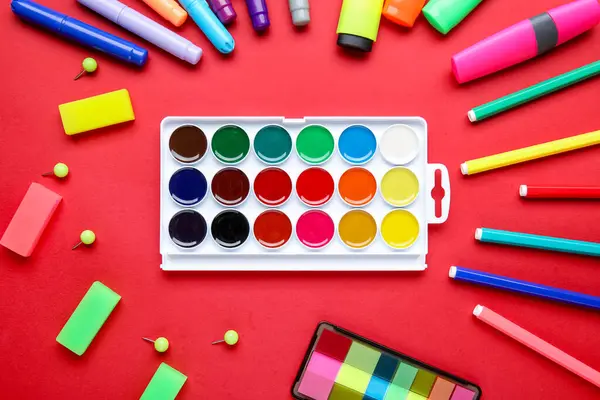 Composition Paints Markers Felt Tip Pens Color Background — Stock Photo, Image