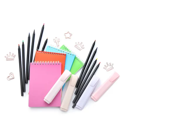 Notebooks School Stationery White Background — Stock Photo, Image